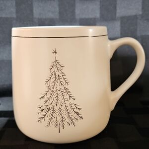 Karma Winter White Ceramic Mug with a Black Christmas Tree Outline